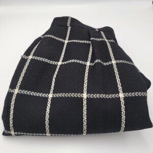 Vintage Talbots Black & White Windowpane Wool Midi Skirt Size 12